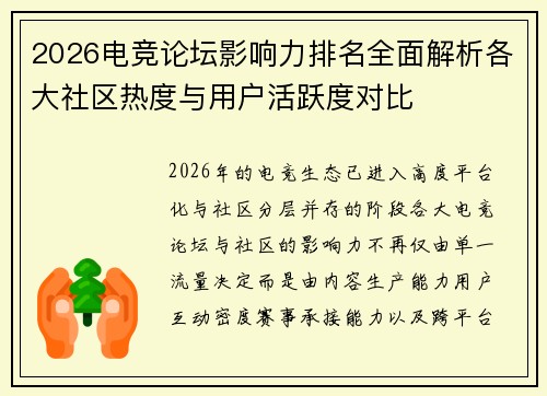 2026电竞论坛影响力排名全面解析各大社区热度与用户活跃度对比