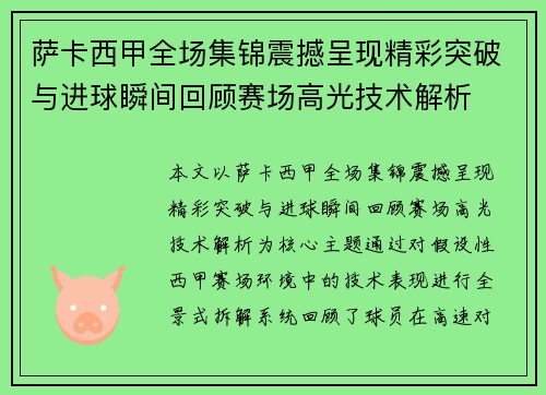萨卡西甲全场集锦震撼呈现精彩突破与进球瞬间回顾赛场高光技术解析 萨卡西甲全场集锦震撼呈现精彩突破与进球瞬间回顾赛场高光技术解析